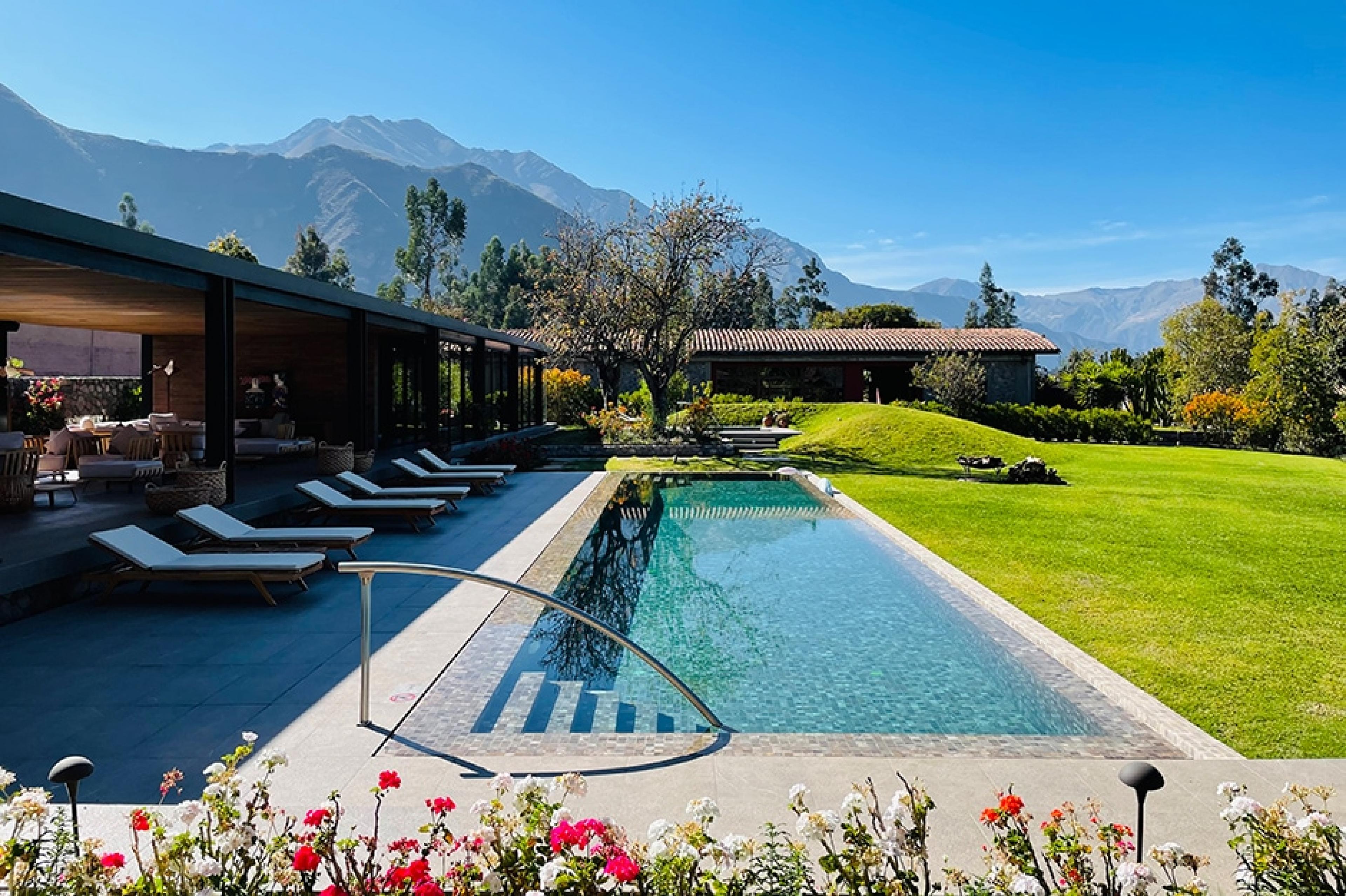 outdoor pool at hotel at foothills of Andes mountains