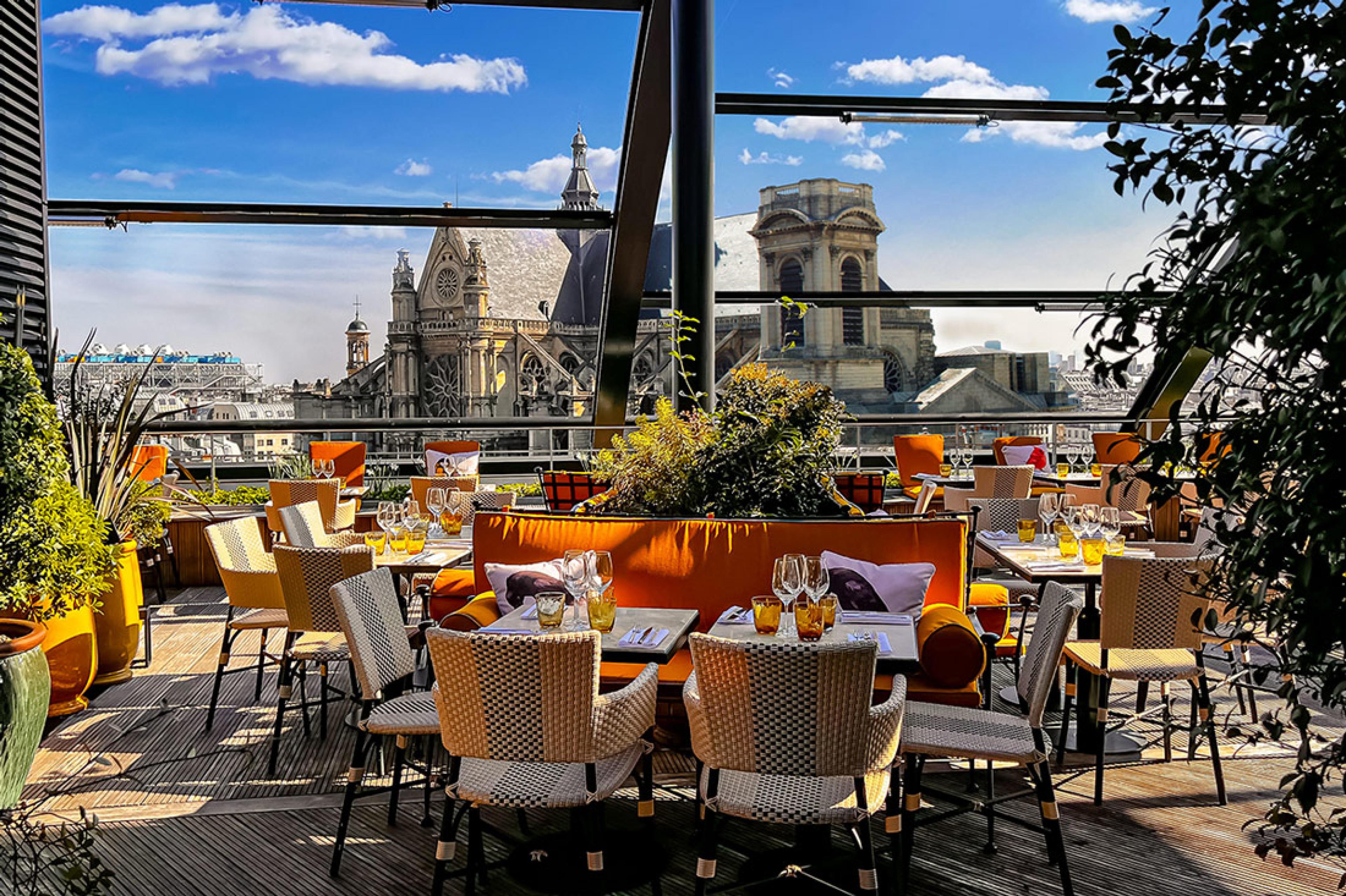 rooftop in paris with view over a church